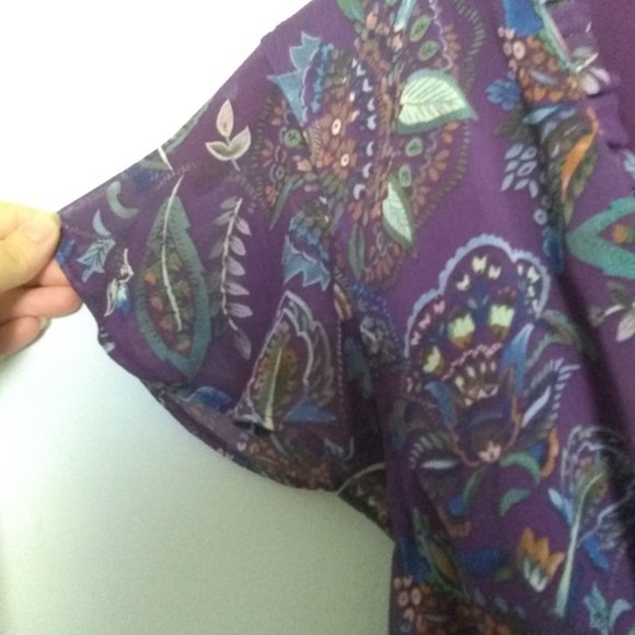 NWOT Purple Paisley Ruffle Boho Fit & Flare Mini Medium Tiered Dress - Picture 2 of 12